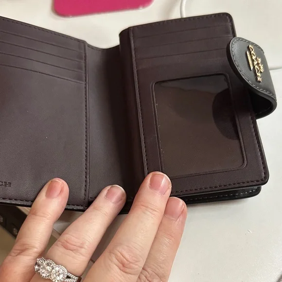 COACH Brown Leather Wallet with Yellow Floral Print - Picture 3 of 4